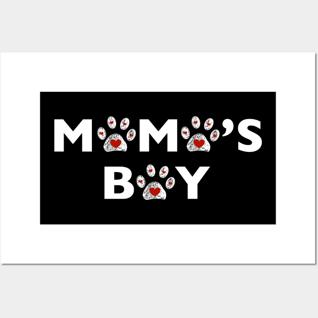 Mama's Boy text with doodle paw prints with heart Wall Art by GULSENGUNEL